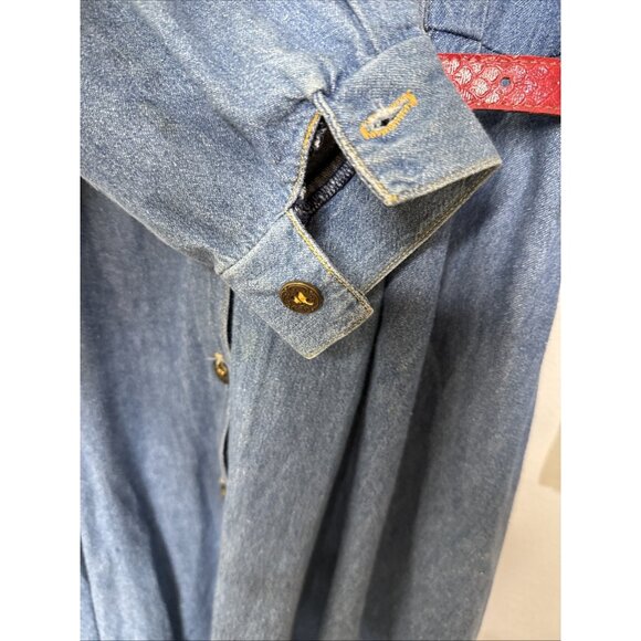 Vintage Denim Dress L 13/14 Western Midi Blue Jean Button Front Belt Cowgirl USA - Picture 8 of 8